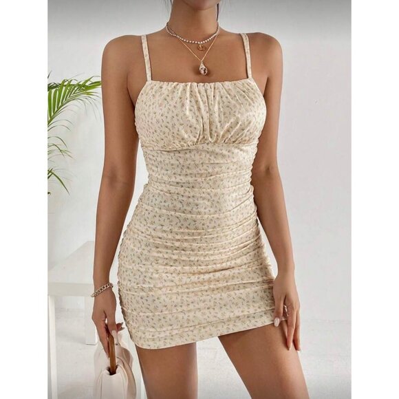 Shein Ditzy Floral Ruched Bodycon Cami Mini Dress Vacation Summer Party Large - Picture 10 of 10